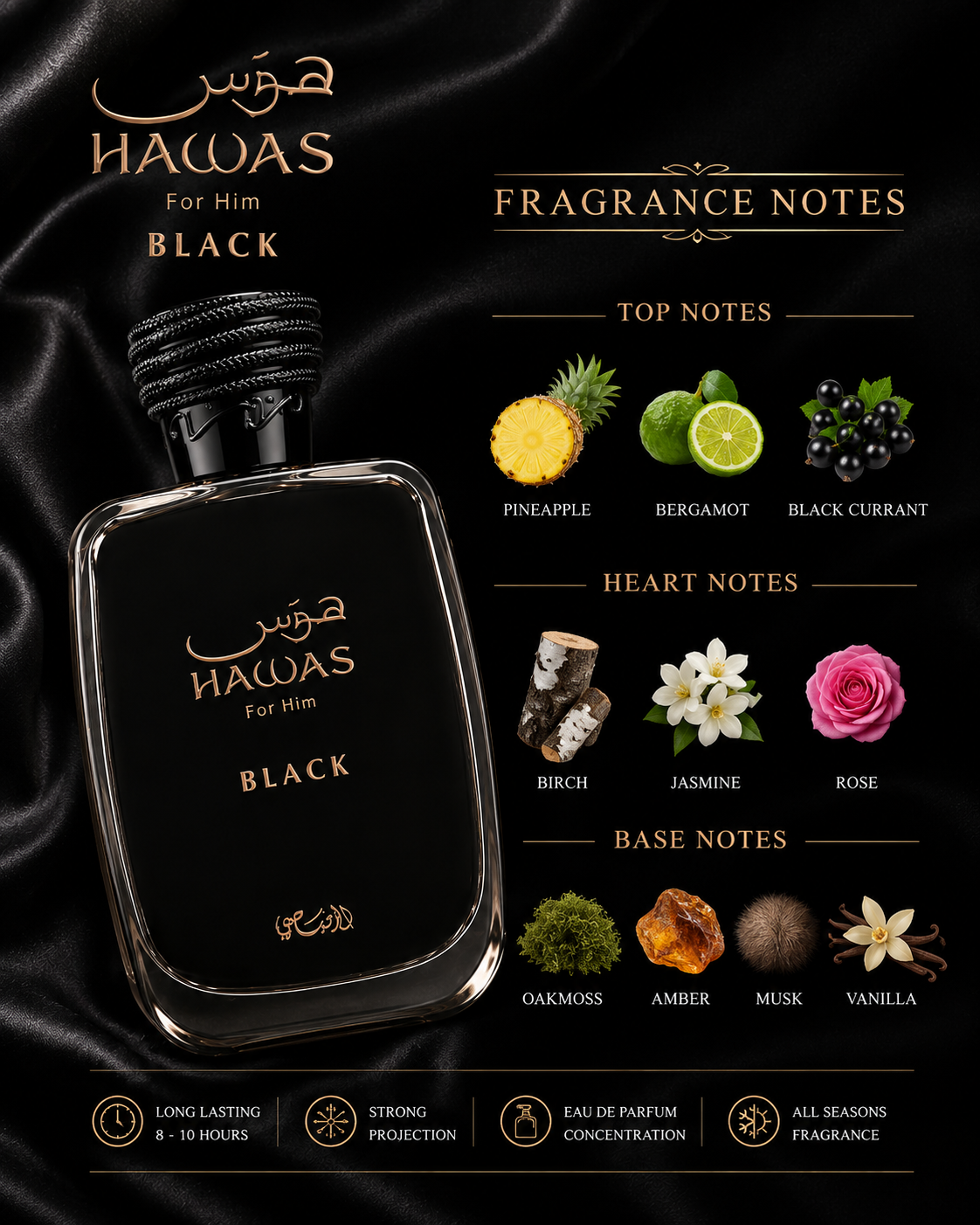 Rasasi Hawas Black for Him Eau de Parfum 100ml - Image 4